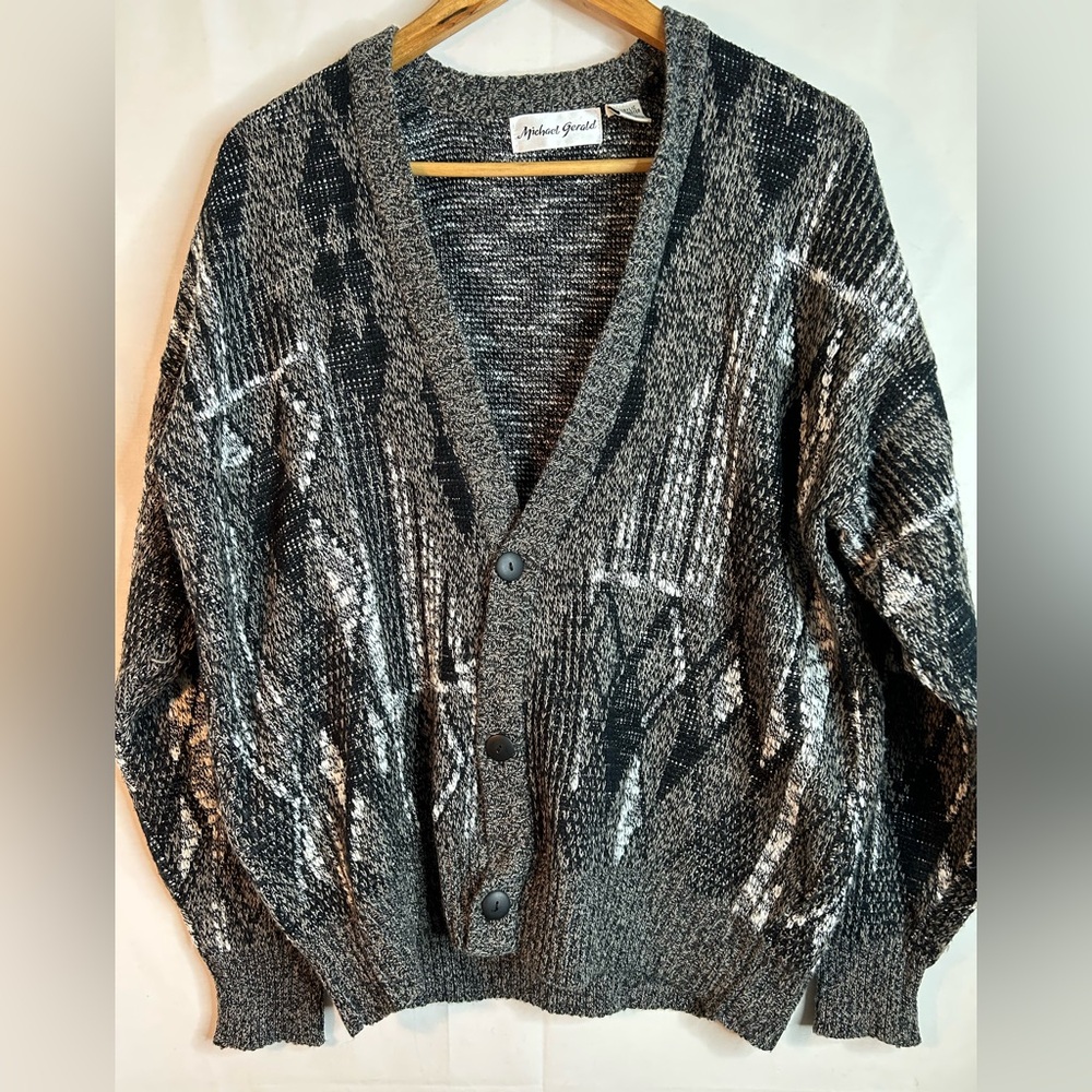 Vintage Michael Gerald Acrylic Blend Gray Cardigan Sweater Size Medium